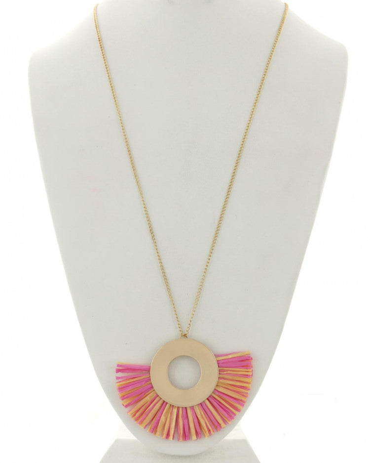 RAFFIA PINK/YELLOW NECKLACE SET