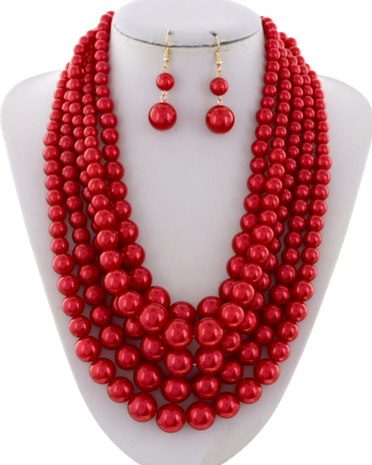 MULTI STRAND PEARL NECKLACE AND EARRING SET