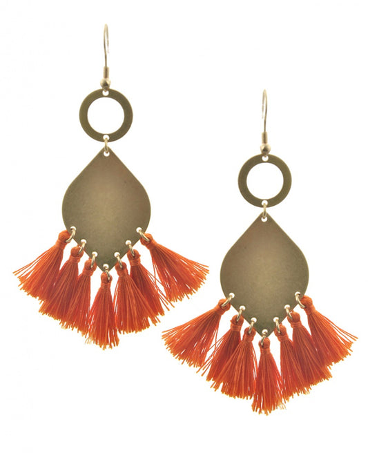 METAL ORANGE/GOLD TASSEL EARRINGS