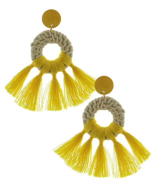 WOOD STRAW TASSEL EARRING SET