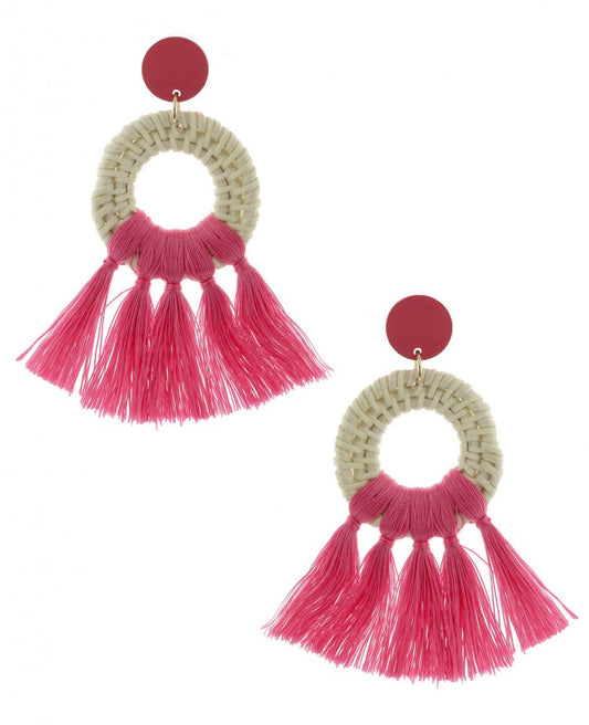 WOOD STRAW TASSEL EARRING SET