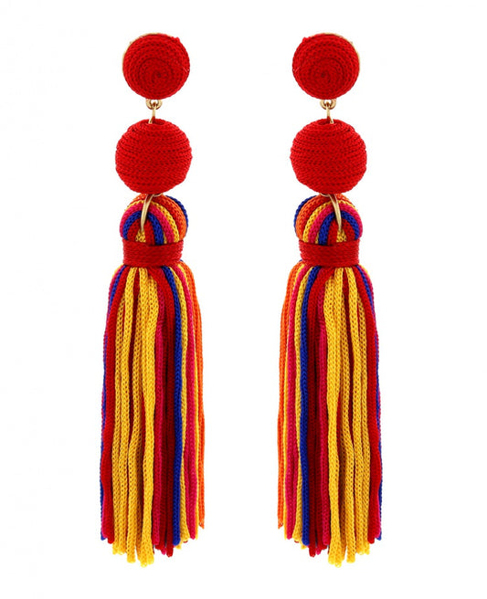 MULTI RED HOTT TASSEL EARRING SET