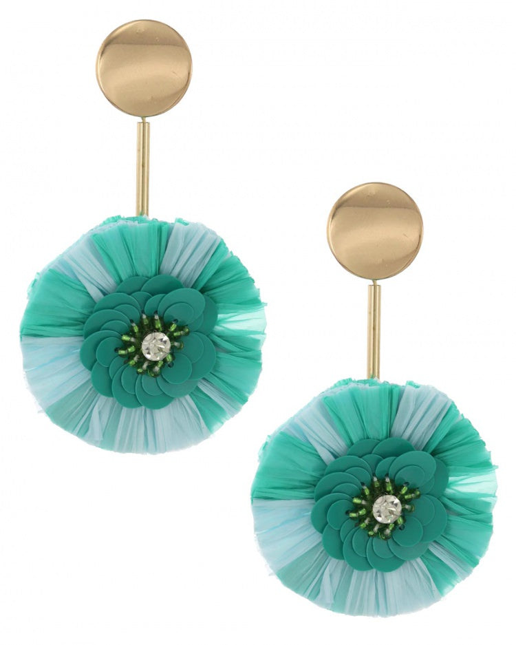 RAFFIA GREEN RHINESTONE EARRINGS