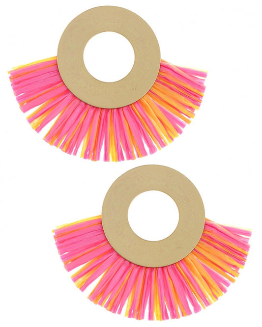 RAFFIA PINK AND YELLOW EARRINGS