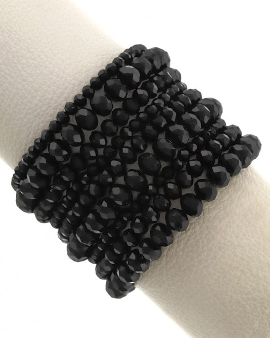 Glass Black Beads Stretch Bracelet