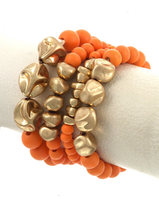 WOOD BEADED ORANGE STRETCH BRACELET