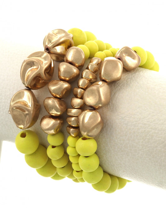 WOOD BEAD YELLOW STRETCH BRACELET