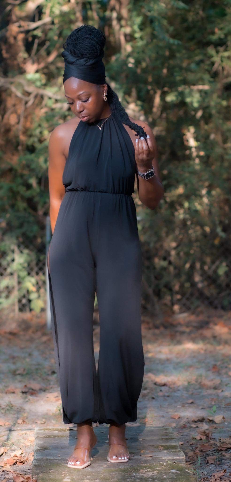 HALTER TIE SPLIT JUMPSUIT