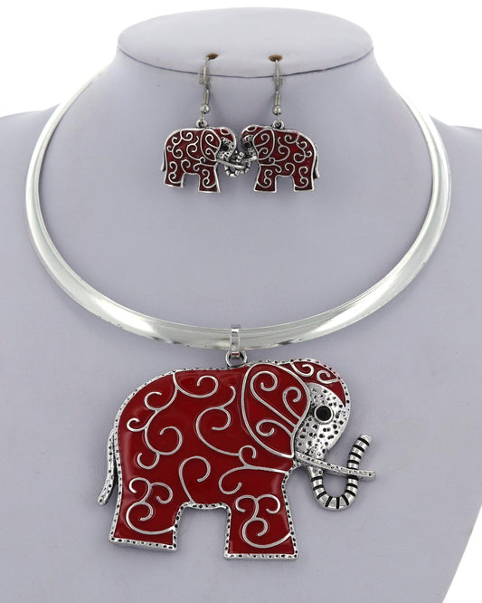 Elephant Metal Necklace & Earring Set
