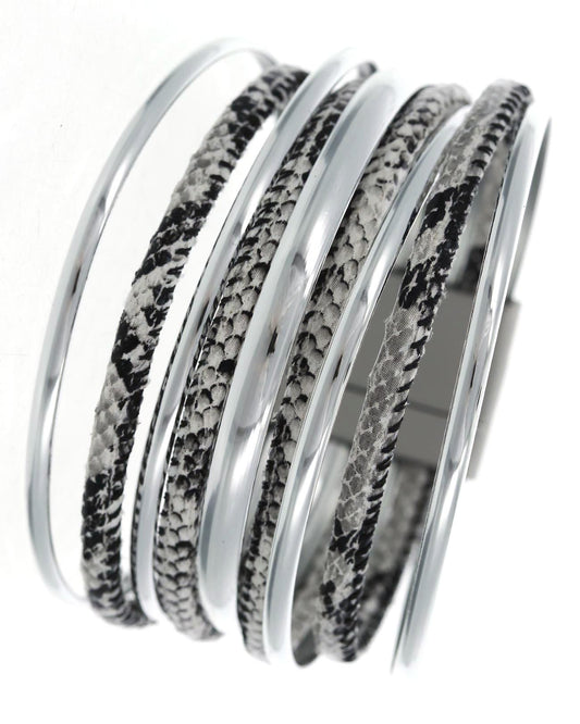 MULTI STRAND LEATHERETTE SILVE SNAKESKIN BRACELET