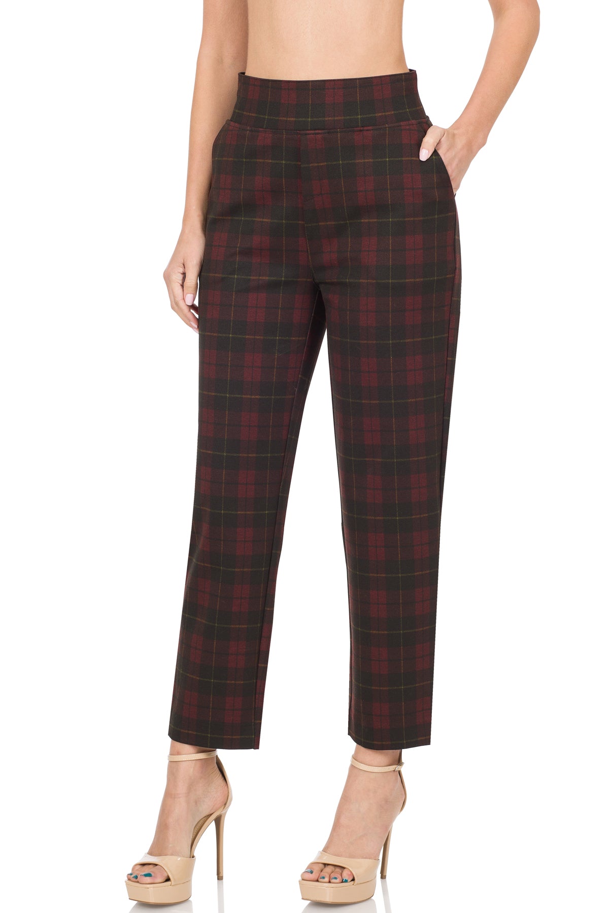 PLAID PULL-ON PANTS