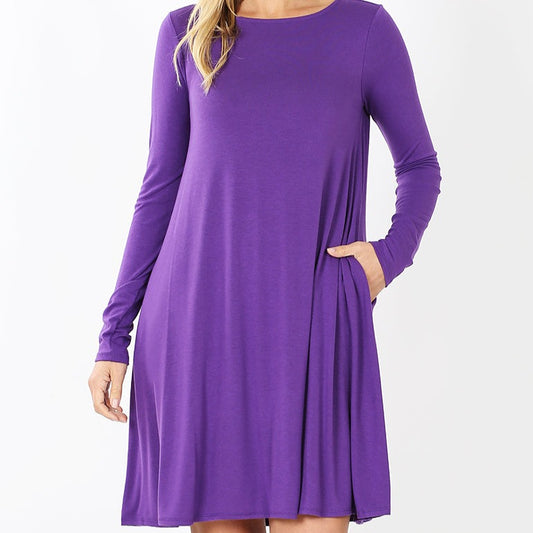 Long Sleeve Flare Comfy Cotton Dress